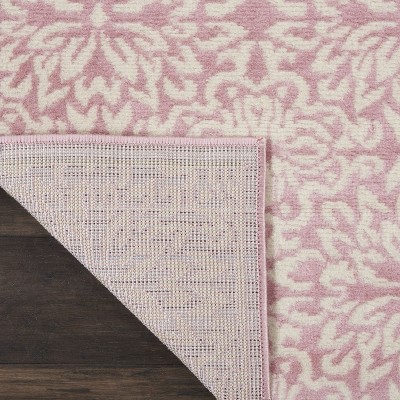 Hand-Knotted Ivory/Pink Floral Synthetic Easy-Care Rug 2' x 4'
