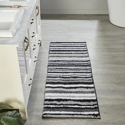 Graphite Gray and White Striped Polyester Bath Rug Set