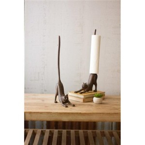 Cast Iron Cat Paper Towel Holder – 18" Tall Rustic Brown Decorative Accent By Kalalou - 1 of 4