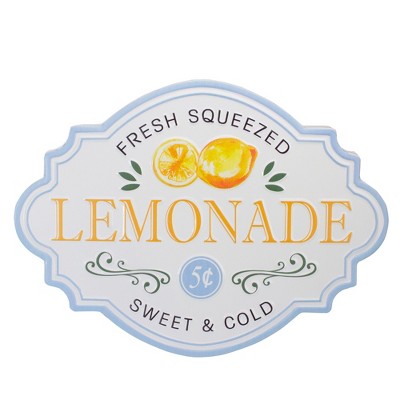 Northlight 15.25" White and Blue "Fresh Squeezed Lemonade" Metal Sign Spring Wall Decor