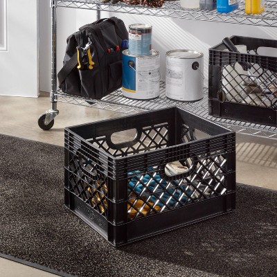 thumbnail image 2 of Heavy-Duty 24QT Plastic Milk Crate – Juggernaut Storage – Made In USA (Black) 2 of 5