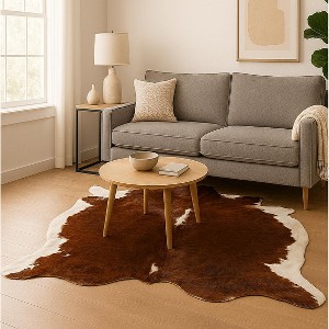Home Mart Goods 6' x 7' Feet Brown White Cowhide Handmade Soft Large Cow Hide Cow Skin Leather Animal Area Rug - 1 of 4