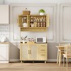 71in Tall Kitchen Pantry Cabinet, Rattan Boho Kitchen Hutch Cupboard Freestanding Storage Cabinet with Microwave Shelf 3 Drawers 6 Hooks - 3 of 4