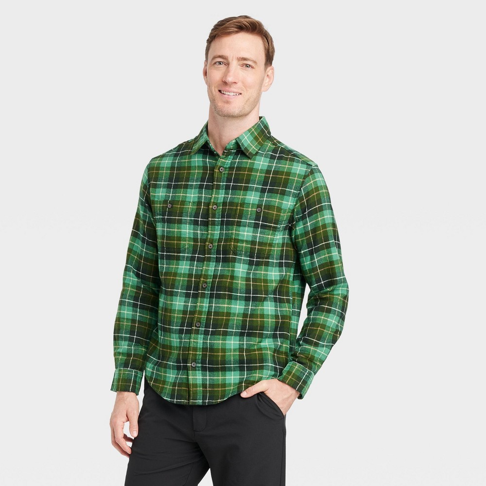 Men's Mid-Weight Flannel Long Sleeve Button-Down Shirt - Goodfellow & Co™ Glade Green L