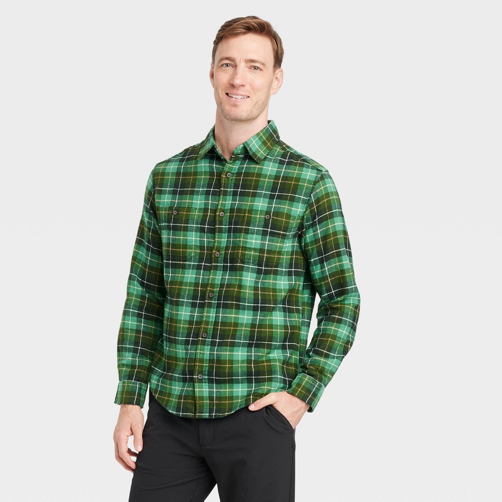 Men's Mid-Weight Flannel Long Sleeve Button-Down Shirt - Goodfellow & Co™ Glade Green M