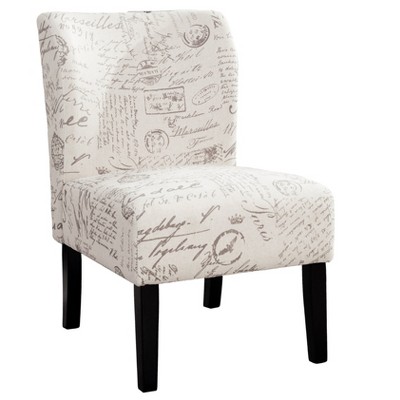 Beige Script Print Armless Upholstered Slipper Chair