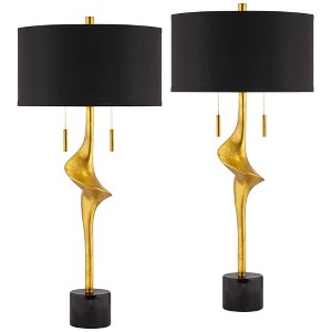 Possini Euro Design Athena 35 1/2" Tall Large Modern Glam End Table Lamps Set of 2 Pull Chain Sculptural Gold Leaf Living Room Bedroom Bedside - 1 of 4