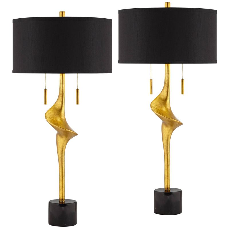 Possini Euro Design Athena 35 1/2" Tall Large Modern Glam End Table Lamps Set of 2 Pull Chain Sculptural Gold Leaf Living Room Bedroom Bedside, 1 of 10