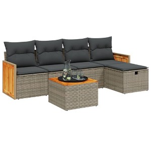 vidaXL 6 Piece Patio Sofa Set with Cushions Gray Poly Rattan - without storage - 1 of 4