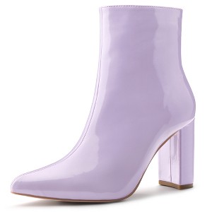 Allegra K Women's Pointed Toe Side Zip Chunky Heels Ankle Booties - 1 of 4