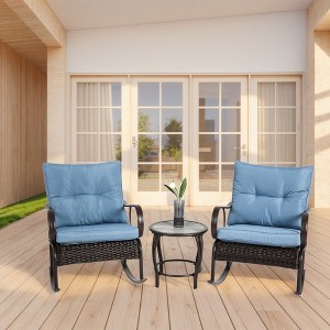 COWLOWN Gray 3-Piece Outdoor Rocking Patio Set, Rattan Bistro Conversation Set with Cushions and Coffee Table for Balcony, Garden, or Poolside - 1 of 4