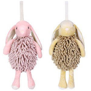 REGALWOVEN Cute Cartoon Rabbit Shape Fuzzy Ball Soft Absorbent Chenille Hand Towel 2 Pack 6" x 14" - 1 of 4