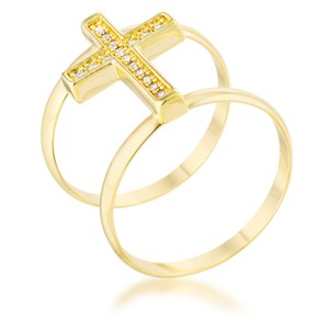 Slickblue 0.63ct CZ Contemporary Cross Ring for Women, Goldtone/Silvertone with Clear Stones, Sizes 5-10 - 1 of 4