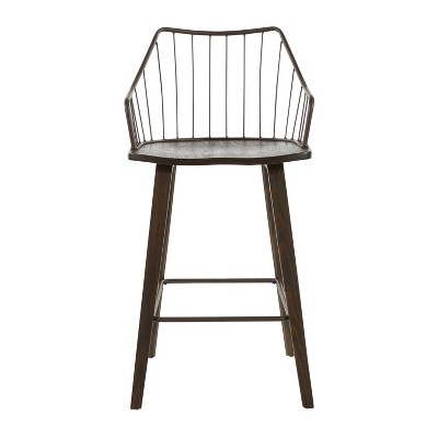 Winston Dark Walnut Wood and Brown Metal Counter Stool