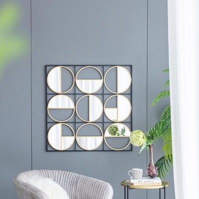 Modern Metal Wall Mirror Set, Round Decorative Mirrors with Square Framed Mirror Art for Living Room or Lounge – The Pop Home
