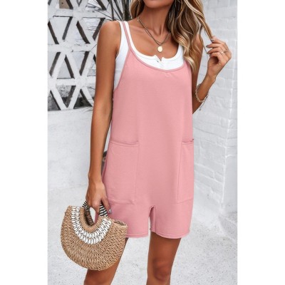 I AM A FASHION JUNKY Scoop Neck Spaghetti Straps Loose Fit Solid Romper
