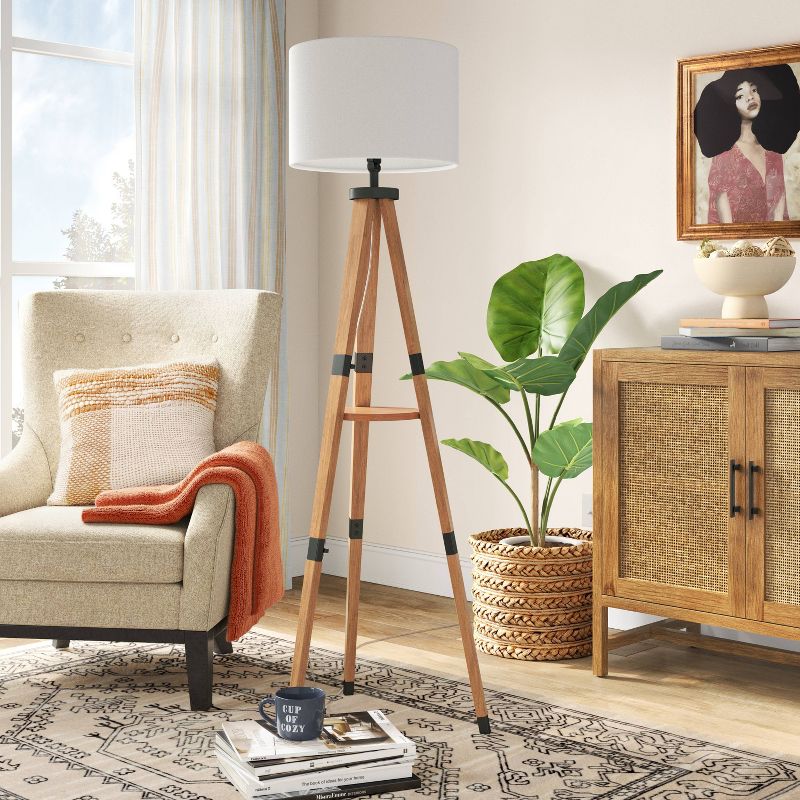 Tripod Floor Lamp with Shelf Brown Wood - Threshold™, 2 of 7