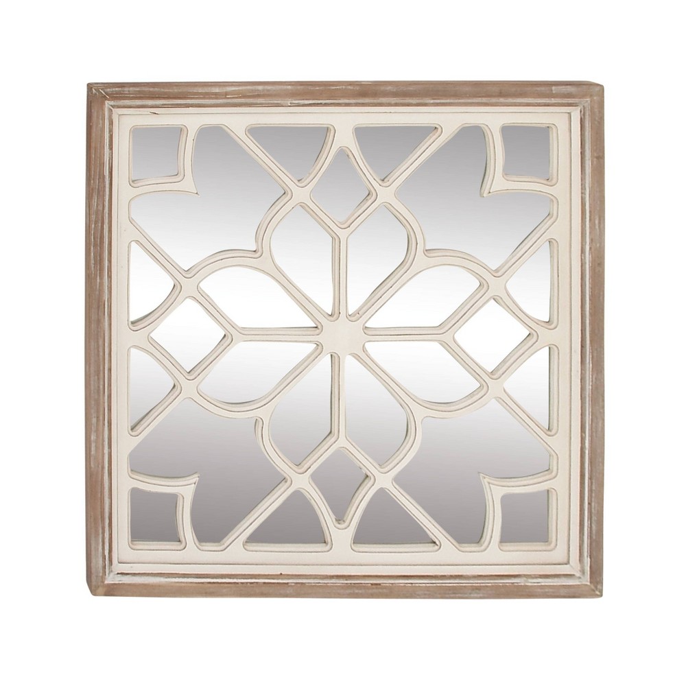 Photos - Wall Mirror Wood Geometric Carved  White - Olivia & May