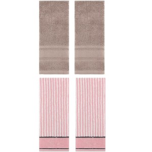 REGALWOVEN 4 Pcs Striped Design Soft Absorbent Cotton Hand Towels 13 x 29 Inch - 1 of 4