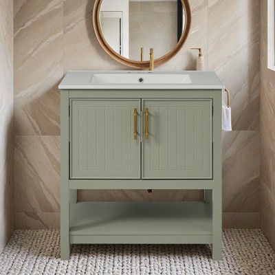 30-Inch White Bathroom Vanity with Ceramic Sink and Versatile Storage - Ideal for Small Bathrooms - Leovsnove
