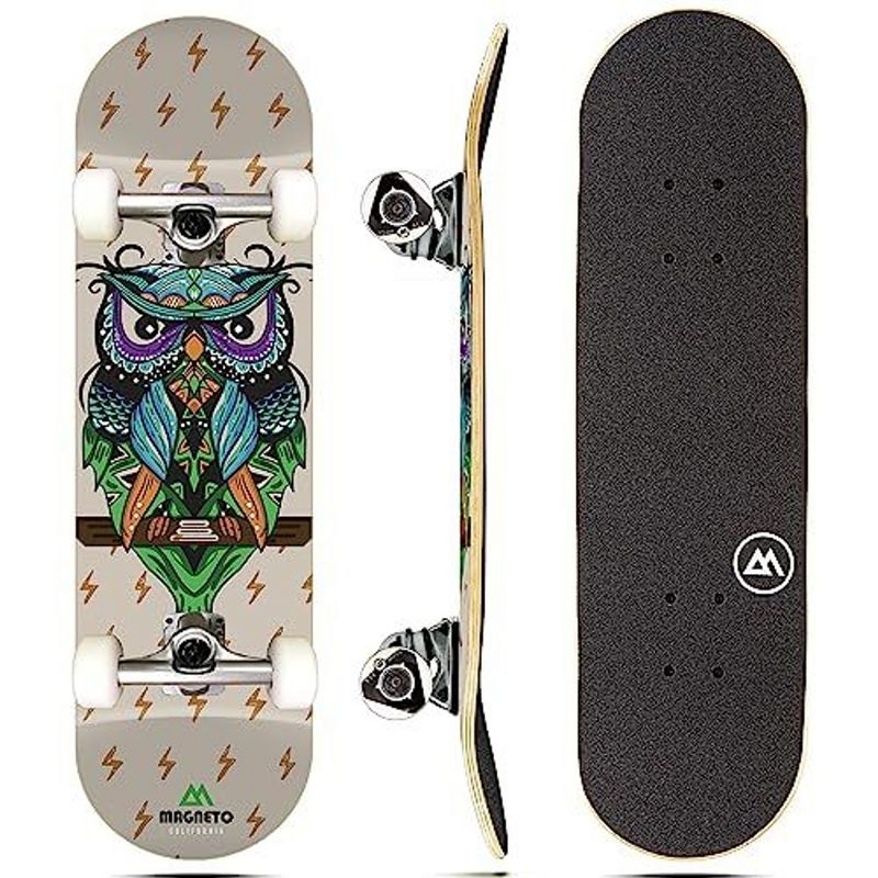Magneto Skateboard | Maple Wood | ABEC 5 Bearings | Double Kick Concave Deck | For Beginners, Teens & Adults (Wise Owl), 1 of 9