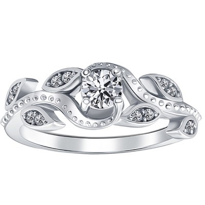 Pompeii3 3/8ct Vintage Floral Leaf Diamond Engagement Ring 14K White Gold