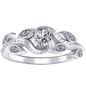 Pompeii3 3/8ct Vintage Floral Leaf Diamond Engagement Ring 14K White Gold - 1 of 4