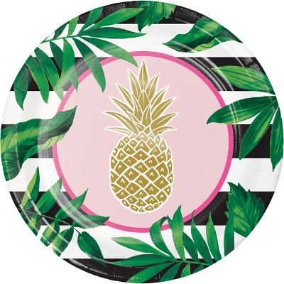 24ct Golden Pineapple Paper Banquet Plates Gold