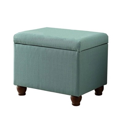 Fabric Upholstered Wooden Storage Bench with Bun Feet Teal/Brown - Benzara