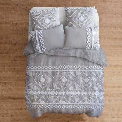 Harleson Cream and White Cotton Bohemian Duvet Cover Set