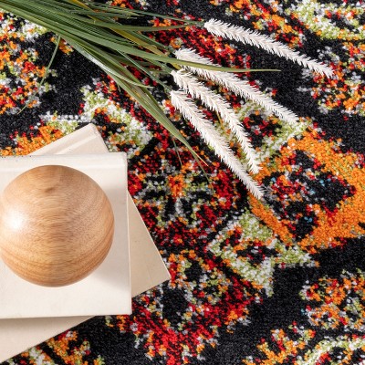 Round Red Synthetic Stain-Resistant Area Rug