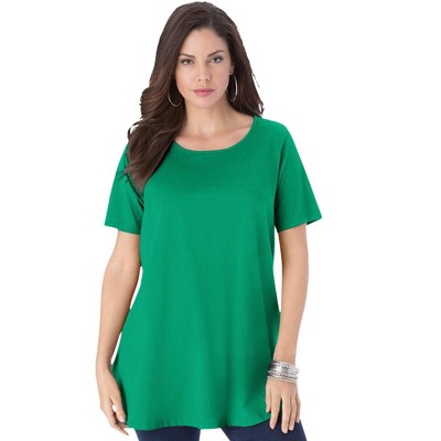 Roaman's Women's Plus Size Swing Ultimate Tee With Keyhole Back