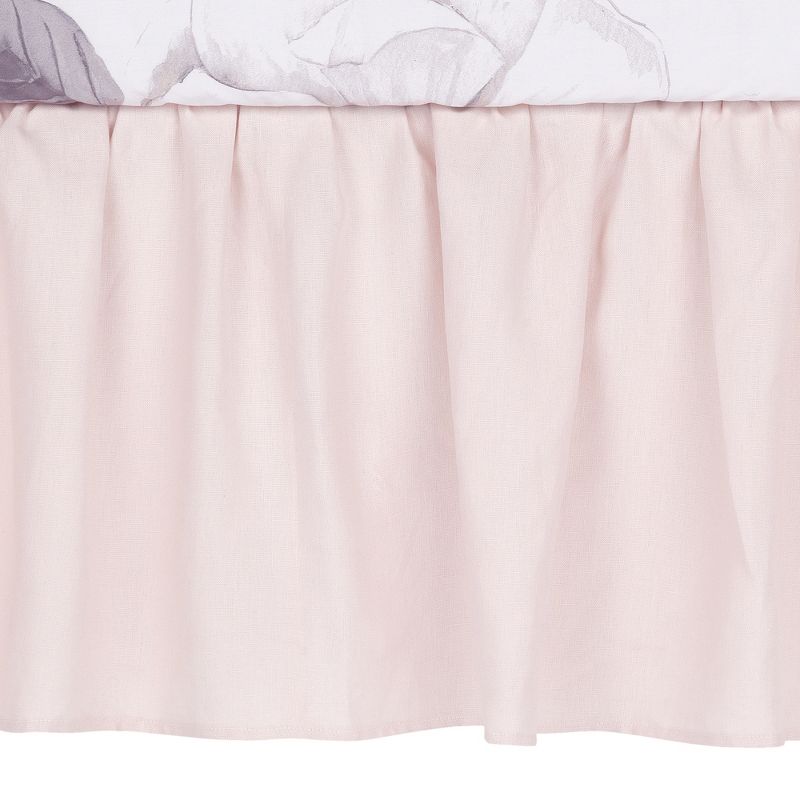 Lambs & Ivy Floral Garden Pink Linen Shirred Crib Skirt/Dust Ruffle, 1 of 4