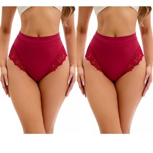 INSPIRE CHIC 2 Pcs Women's Lace Trim High-Waisted Briefs Tummy Control Underpants - 1 of 4