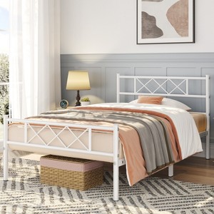 Yaheetech Simple Metal Bed Frame with Headboard&Footboard Slatted Bed Base - 1 of 4