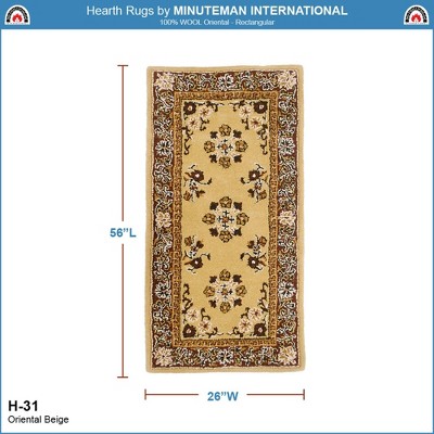 Handmade Beige Wool Oriental Hearth Rug, 56" x 26"
