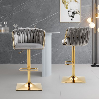 PAGED Set of 2 Upholstered Counter Height Bar Stools Vintage Barstools with Footrest for Kitchen Island, Dining Room
