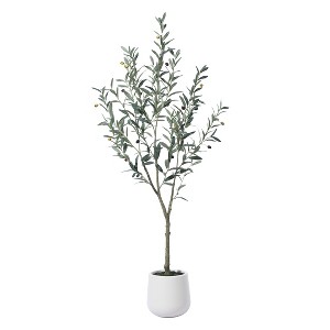 DR.Planzen 5-7FT Faux Olive Tree with Oval White Planter, Pre Potted Fake Greenry Olive Tree for Home Decor - 1 of 4