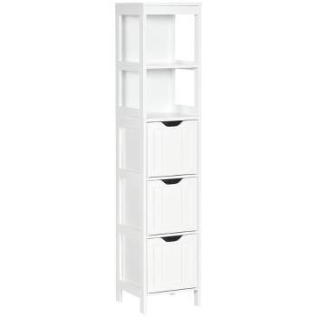 kleankin Tall Bathroom Cabinet, Slim Bathroom Storage Cabinet, Narrow Floor Cabinet with 3 Drawers and 2 Open Shelves, Linen Tower for Small Space