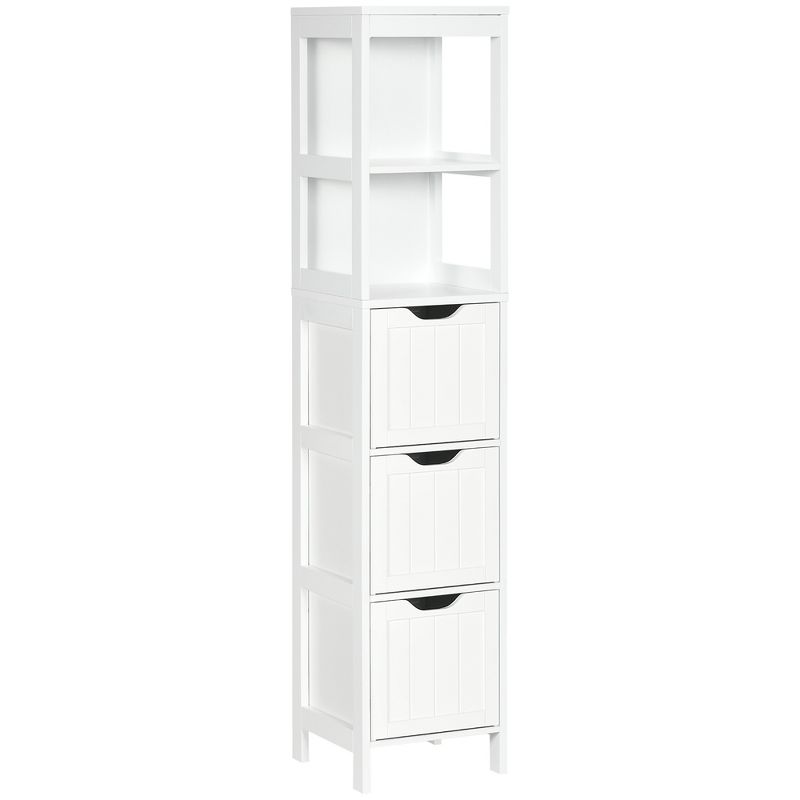 kleankin Tall Bathroom Cabinet, Slim Bathroom Storage Cabinet, Narrow Floor Cabinet with 3 Drawers and 2 Open Shelves, Linen Tower for Small Space, 1 of 7