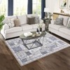 Area Rug 8x10, Washable Boho Farmhouse Floral Plaid Carpet - Soft Non Slip Low Pile Vintage Neutral Rug for Living Room, Bedroom - 3 of 4