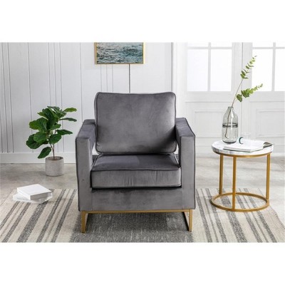 Gray Velvet Upholstered Accent Chair with Gold Base