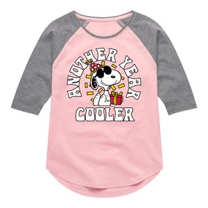 Girls' - Peanuts - Snoopy and Friends Birthday Shirt Tail Raglan Graphic T-shirt - 1 of 3