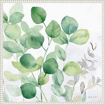 Eucalyptus Leaves II Green and White Canvas Wall Art with Floater Frame