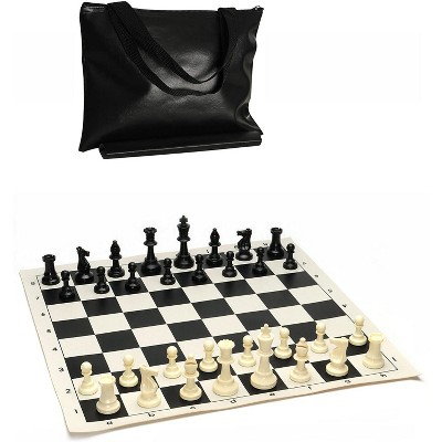 WE Games Tournament Chess Pack - Staunton Plastic Pieces, 3.75 inch king - 20 inch Black Vinyl Board and Black Tote