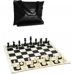 WE Games Tournament Chess Pack - Staunton Plastic Pieces, 3.75 inch king - 20 inch Black Vinyl Board and Black Tote - 1 of 4