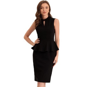 Allegra K Women's Mock Keyhole Neck Sleeveless Peplum Pencil Work Sheath Dress - 1 of 4