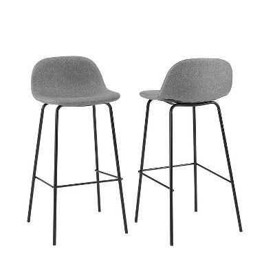 Gray Upholstered Bucket Seat Bar Stools with Steel Legs, Set of 2