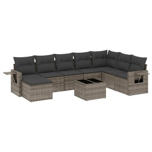 vidaXL 9 Piece Patio Sofa Set with Cushions Gray Poly Rattan - Without Table - 1 of 4