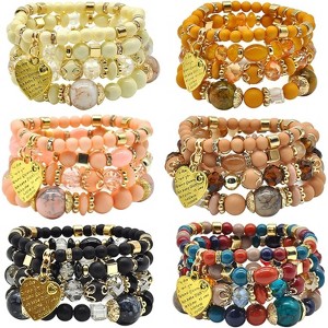 6 Sets Bohemian Stackable Stretch Bracelets Multi-color Boho Jewelry for Women with Various Charms - 1 of 4